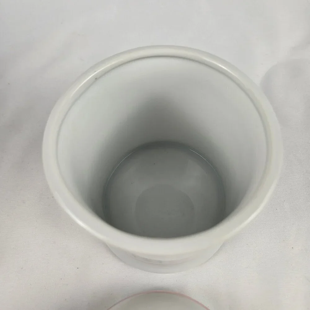 Vintage Porcelain Apothecary Jar White Pink Gray Pattern with Pink Stripe Accent